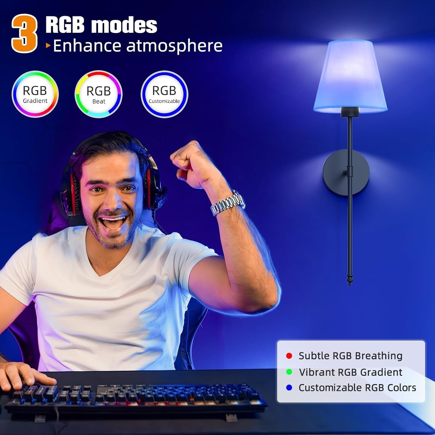 Customizable Battery-Powered Wall Sconces Set of 2 - 10 Colors + Timer Feature