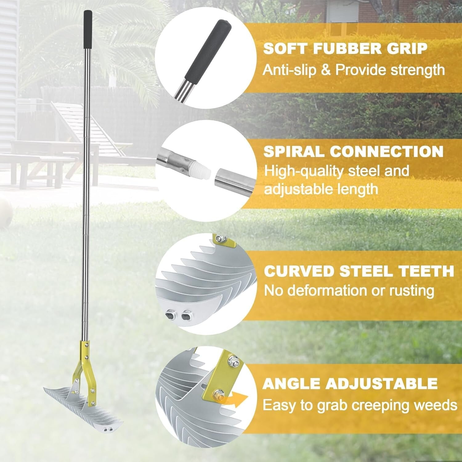 Efficient 15-Inch Thatching Rake with Stainless Steel Handle for Garden Care