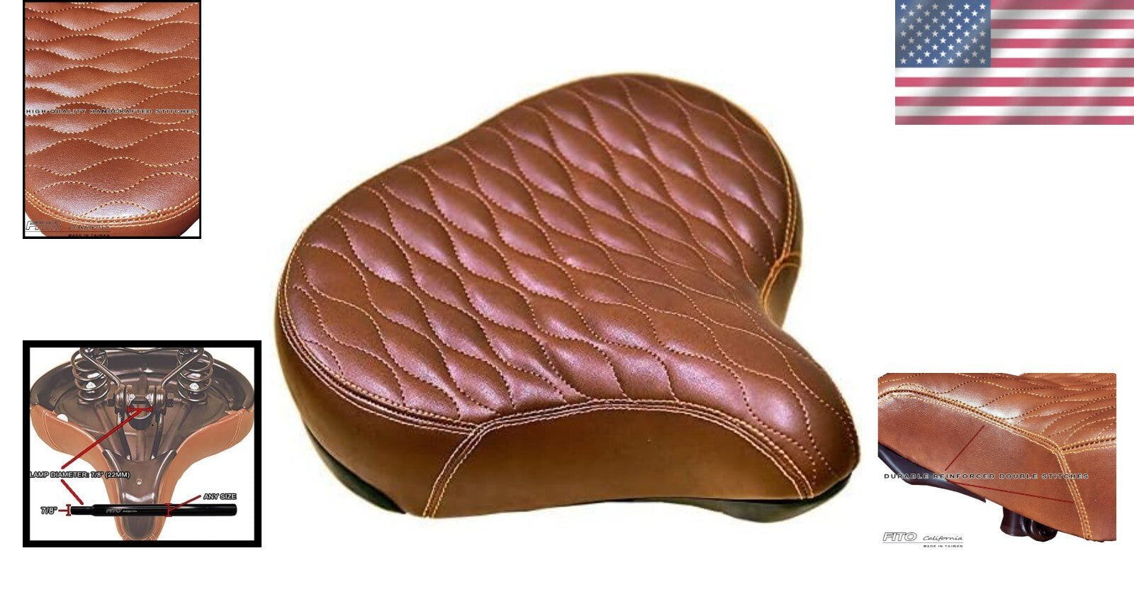 Stylish Faux Leather Beach Cruiser Saddle with Spring Cushioning - Black & White