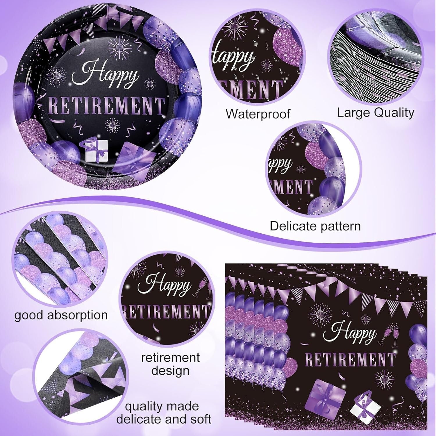 All-in-One 452-Piece Retirement Party Decorations - Classy Purple and Black Set