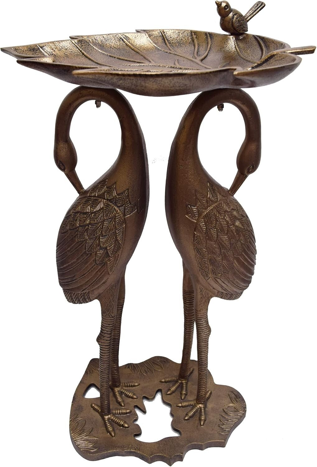 Elegant Antique Bronze Bird Bath with Crane Sculptures - 29 Lbs, Easy Assembly