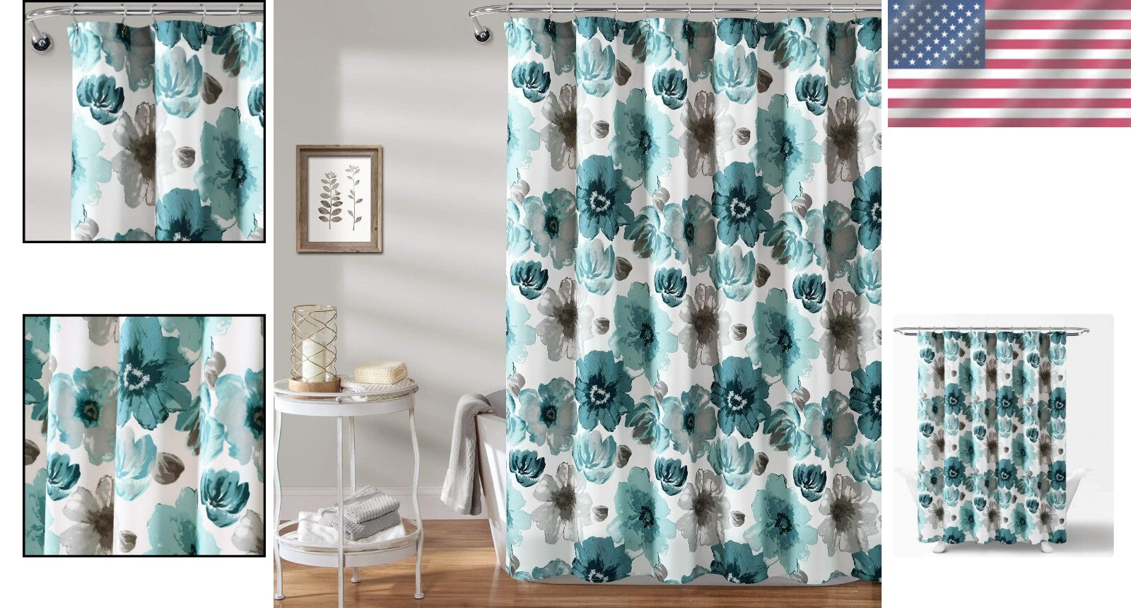 Stylish 100% Polyester Floral Shower Curtain, 72" x 72" - Easy Care and Install