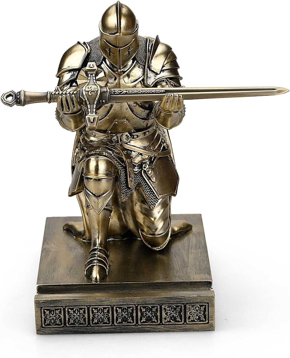 Elegant King's Guard Knight Pen Holder & Mobile Stand - Bronze Desk Ornament