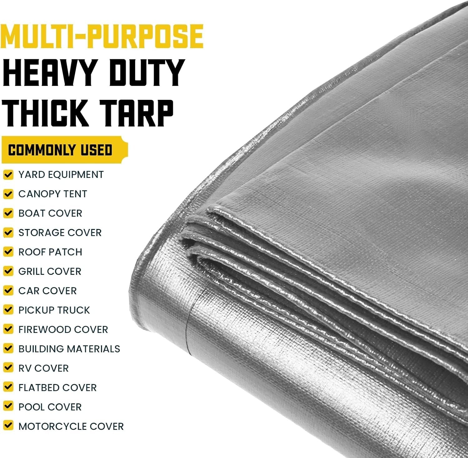 20 Mil Poly Tarp Cover - Rip and Tear Proof, Weatherproof Silver/Black 10' X 20'