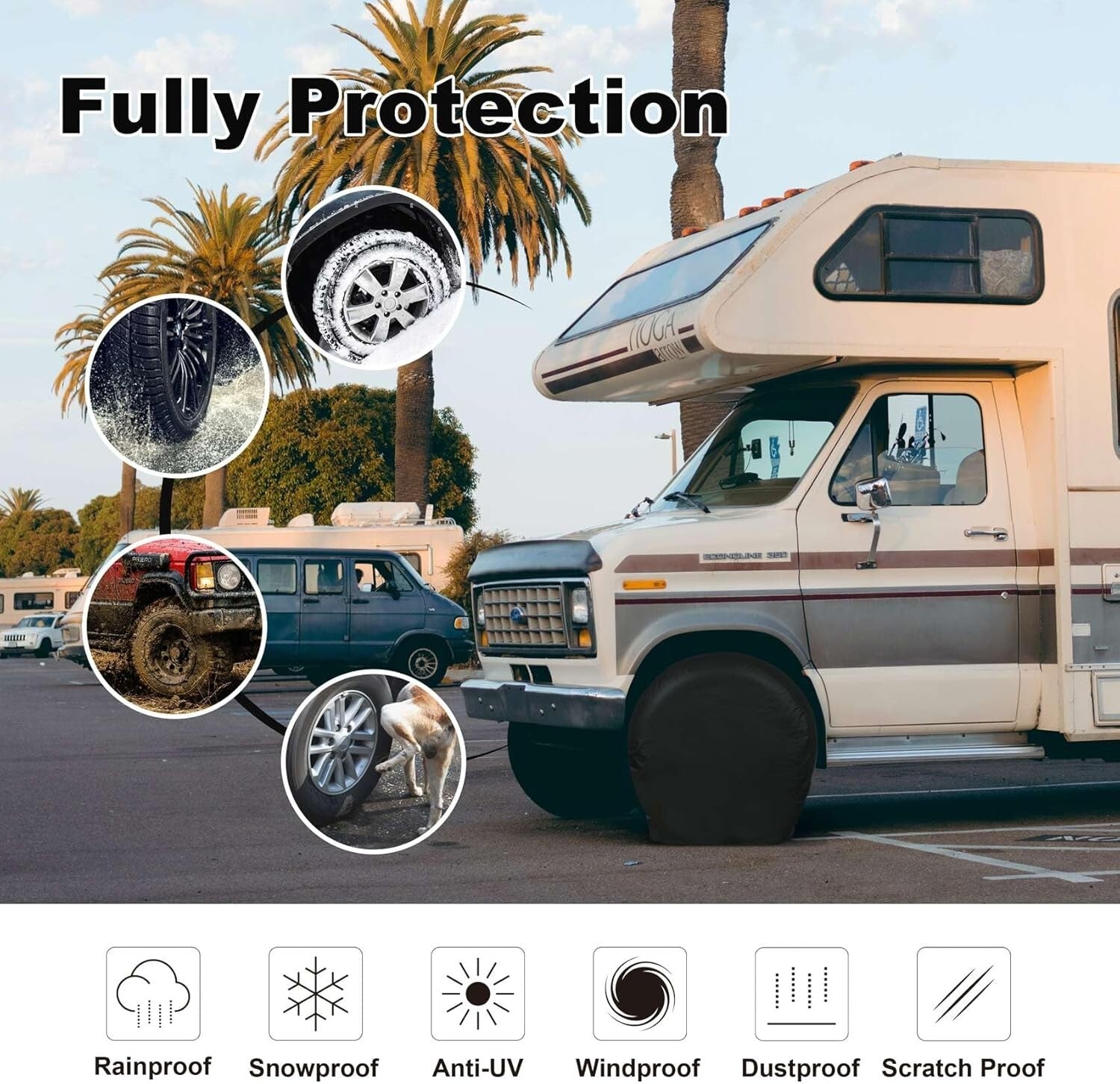 4 Pack Tire Covers - Water-Resistant, Snug-Fitting Protector for 23-25.75" Tires