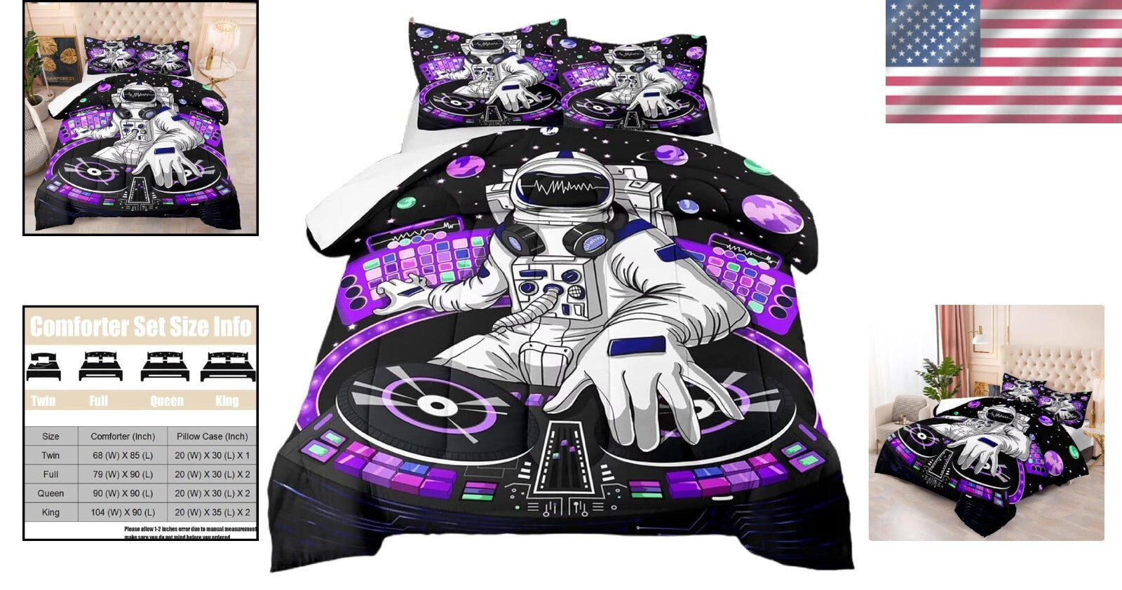 Fluffy Twin Size Galaxy Comforter with Astronaut Print - Soft & Warm Bedding