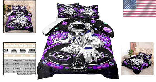 Fluffy Twin Size Galaxy Comforter with Astronaut Print - Soft & Warm Bedding