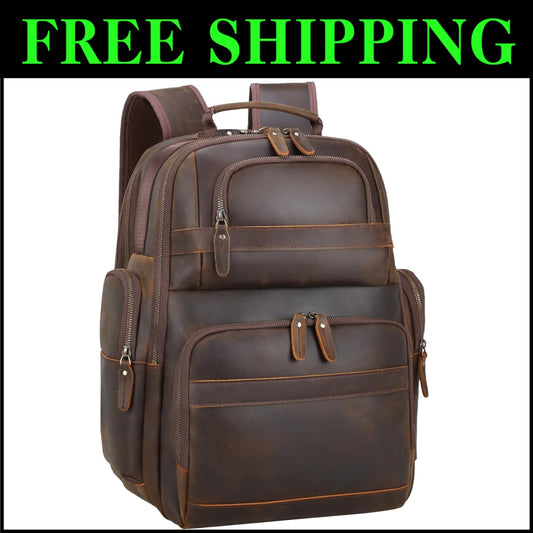 Large Capacity Vintage Leather Backpack for Men - Ideal for Travel and Hiking