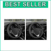Load image into Gallery viewer, Durable 14-Inch Black Leather Steering Wheel Cover with Stylish Gray Stitching