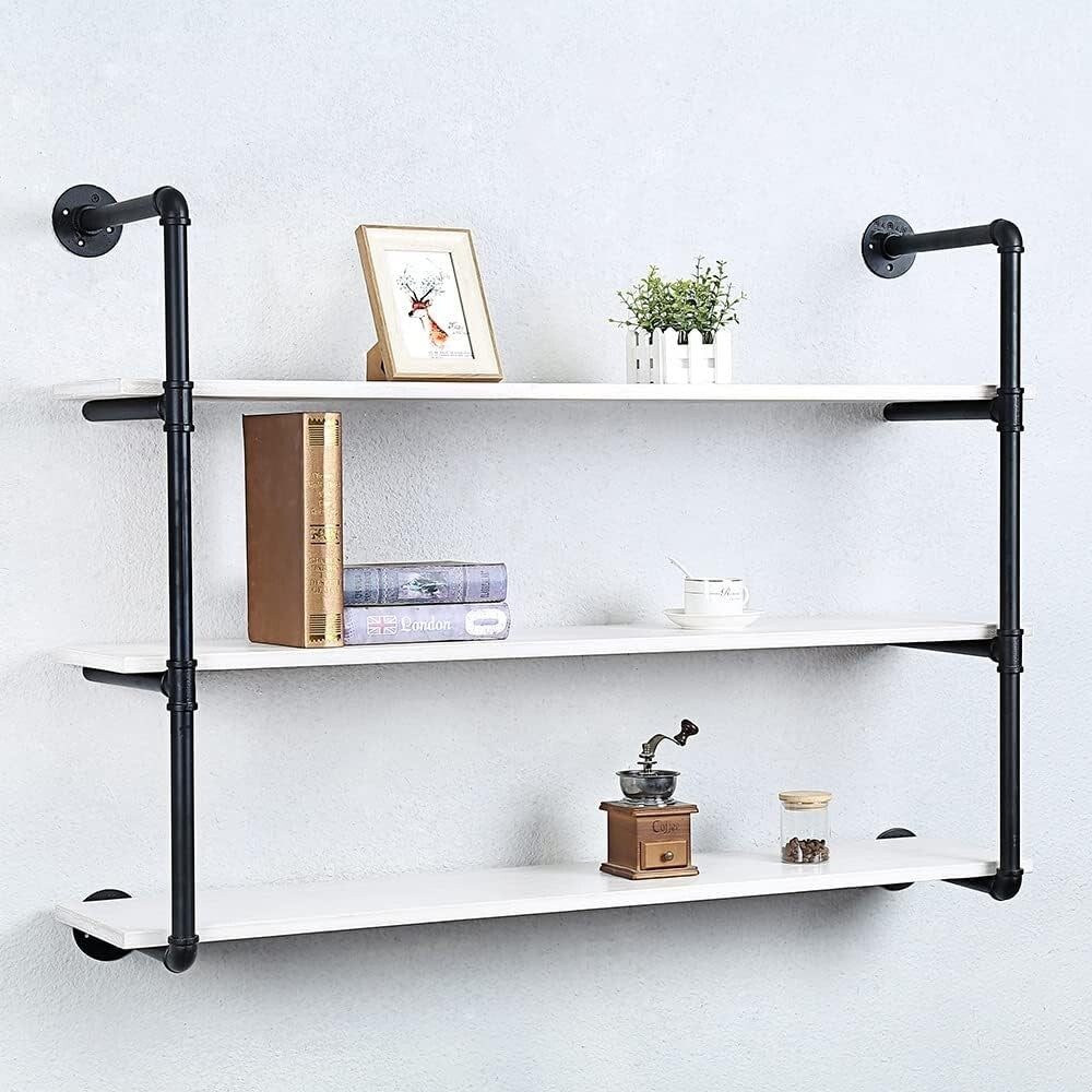 Stylish 48" Wall-Mounted Industrial Shelf - Distressed Metal & Pine Wood Design
