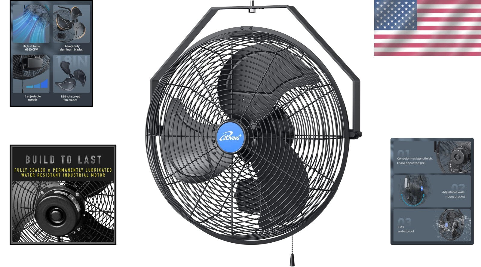 Industrial Grade 18-Inch Wall Fan - High Airflow for Patio, Garage, or Workshop