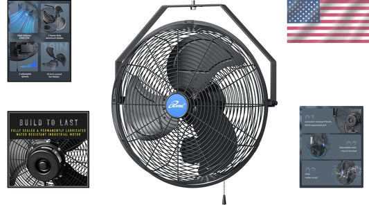 Industrial Grade 18-Inch Wall Fan - High Airflow for Patio, Garage, or Workshop