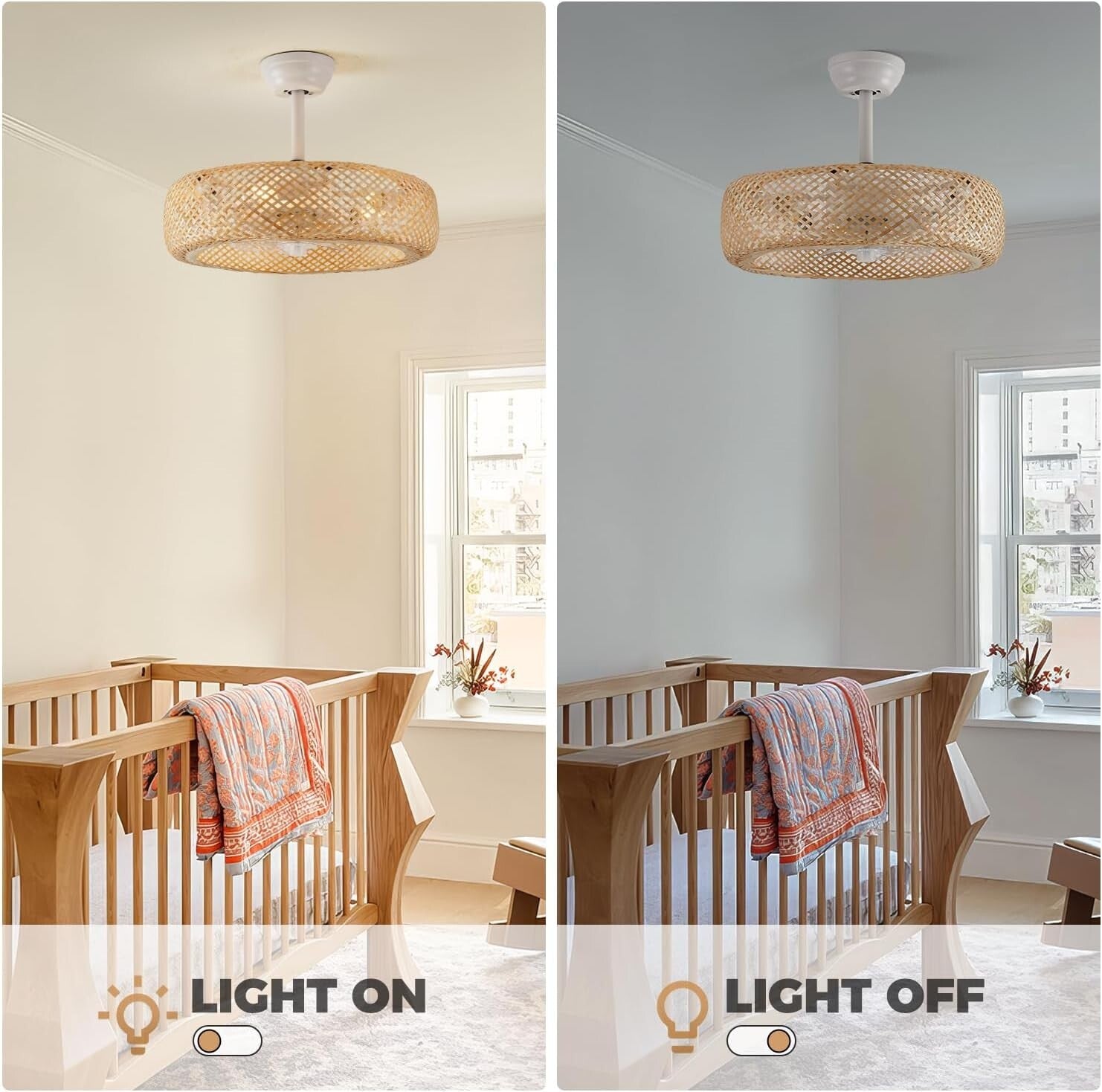 Stylish 20" Boho Rattan Caged Ceiling Fan with Remote Control - Flush Mount