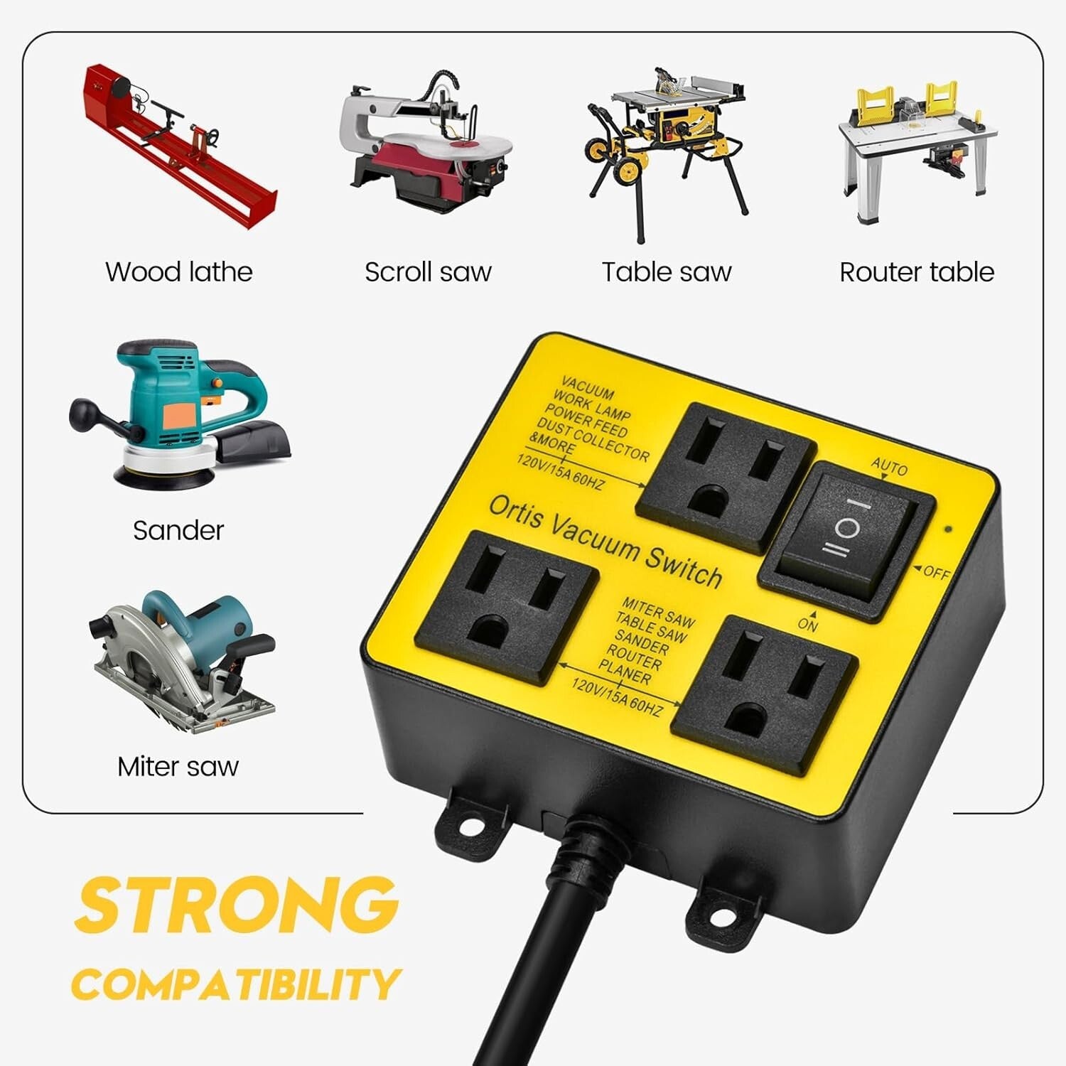 Dual Outlet Automatic Vacuum Switch with Delay - Cleaner Workspaces, Safer Tools