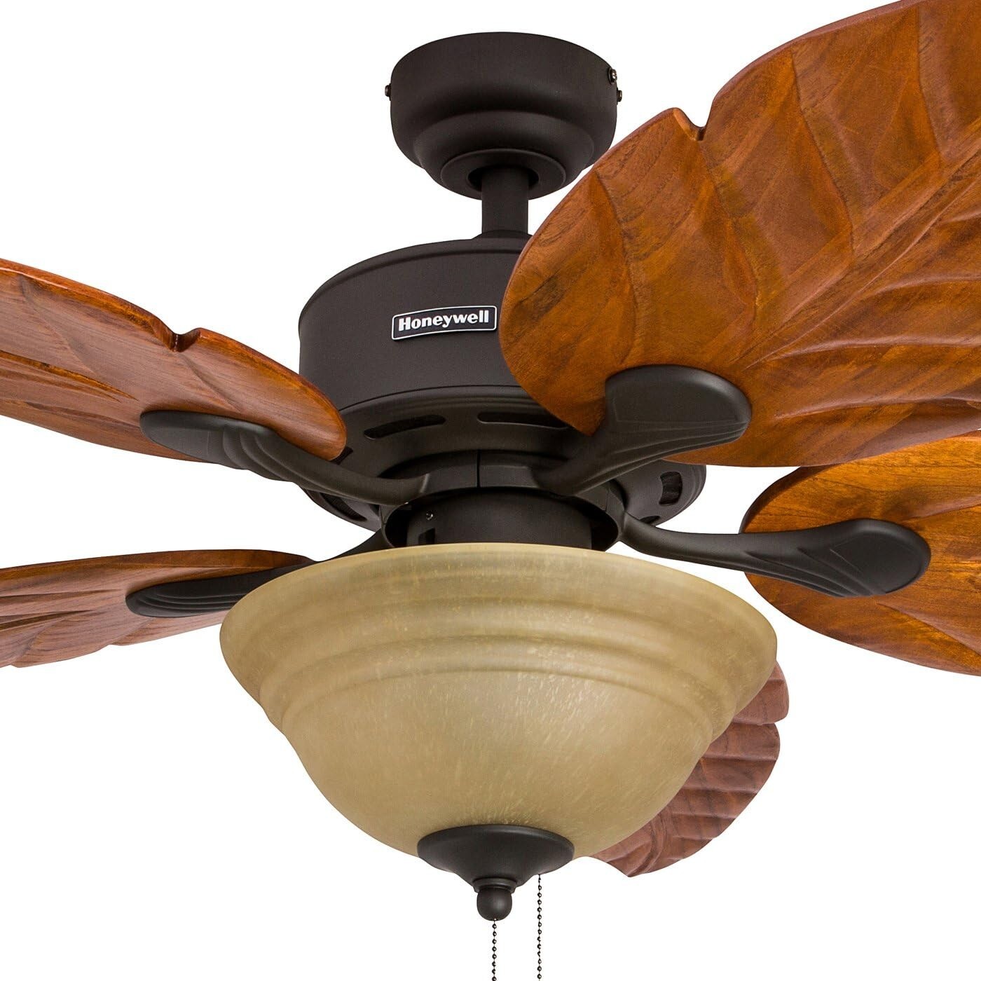 Royal Palm 52" Tropical LED Ceiling Fan with Pull Chain & Hand-Carved Blades