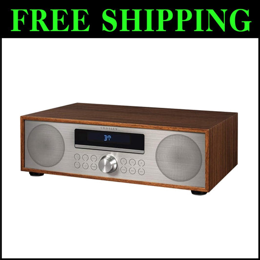 Walnut Bluetooth FM Clock Radio & Dual Speaker CD Player - Retro Modern Design