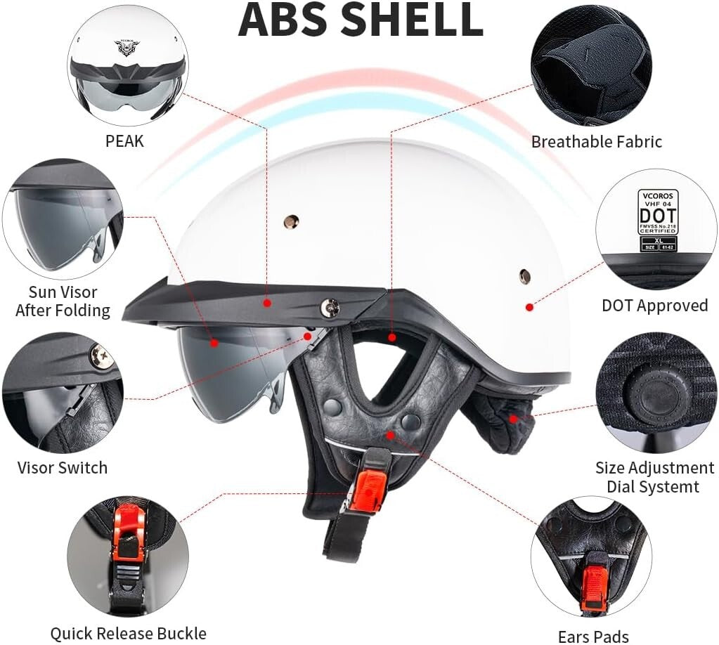 DOT Approved Retro Open Face Motorcycle Half Helmet with Quick Release Buckle