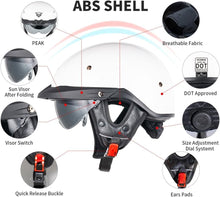 Load image into Gallery viewer, DOT Approved Retro Open Face Motorcycle Half Helmet with Quick Release Buckle