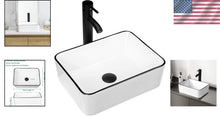 Load image into Gallery viewer, Stylish Above-Counter 16'' x 12'' Ceramic Sink with Black Trim - Modern Design