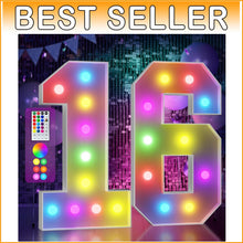Load image into Gallery viewer, Interactive Colorful 16th Birthday Marquee Numbers - 4 Feet Large Display