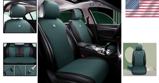 Durable 11-Piece Leather Car Seat Covers with Crown Design - A-Army Green