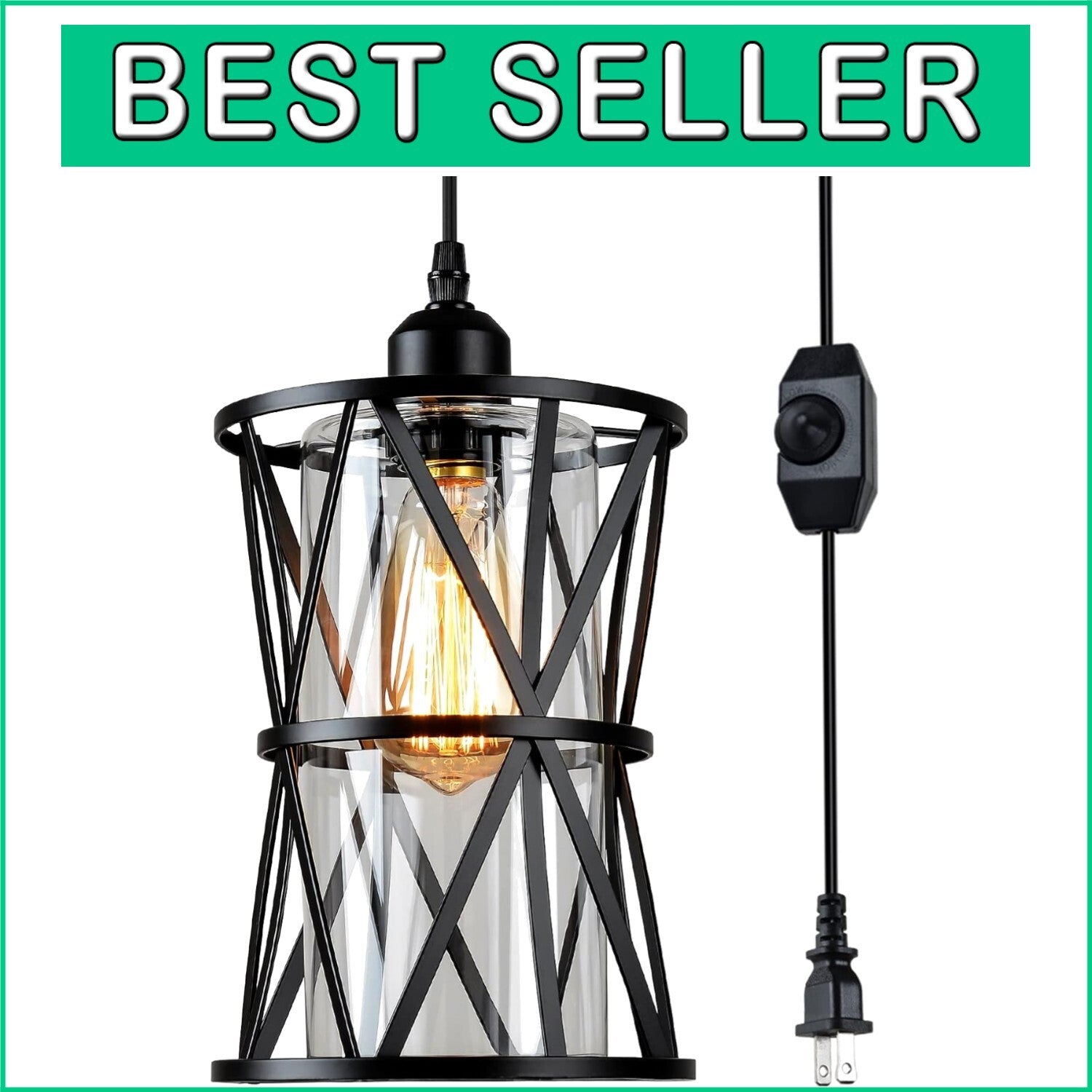 Elegant Farmhouse Plug-in Hanging Light for Dining Room & Kitchen - Dimmable