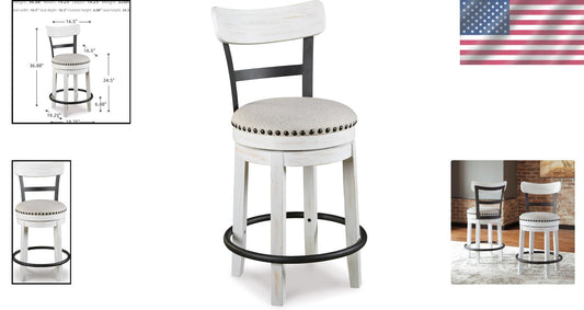 Valebeck 24.5" Modern Swivel Counter Height Barstool in Whitewash Finish