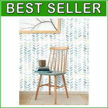 Load image into Gallery viewer, Self-Adhesive Green Herringbone Wallpaper - 17.3in W x 591in L, Waterproof Decor