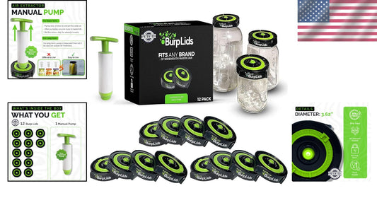 Enhanced 12-Lid Kit for Mason Jars - Effortless Vacuum Sealing with Tracker