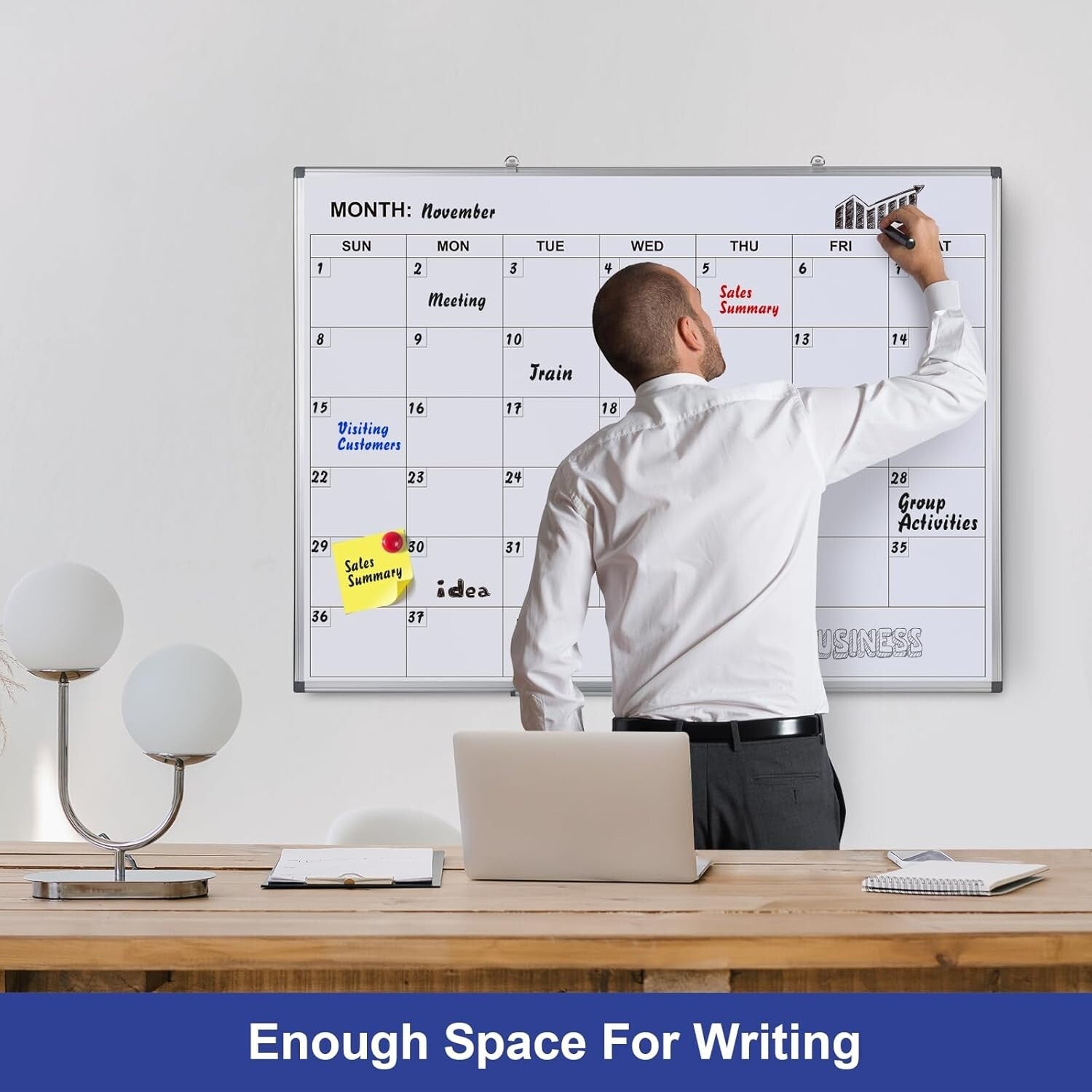 Easy Install Wall-Mounted Dry Erase Calendar - 48x36 for Efficient Planning