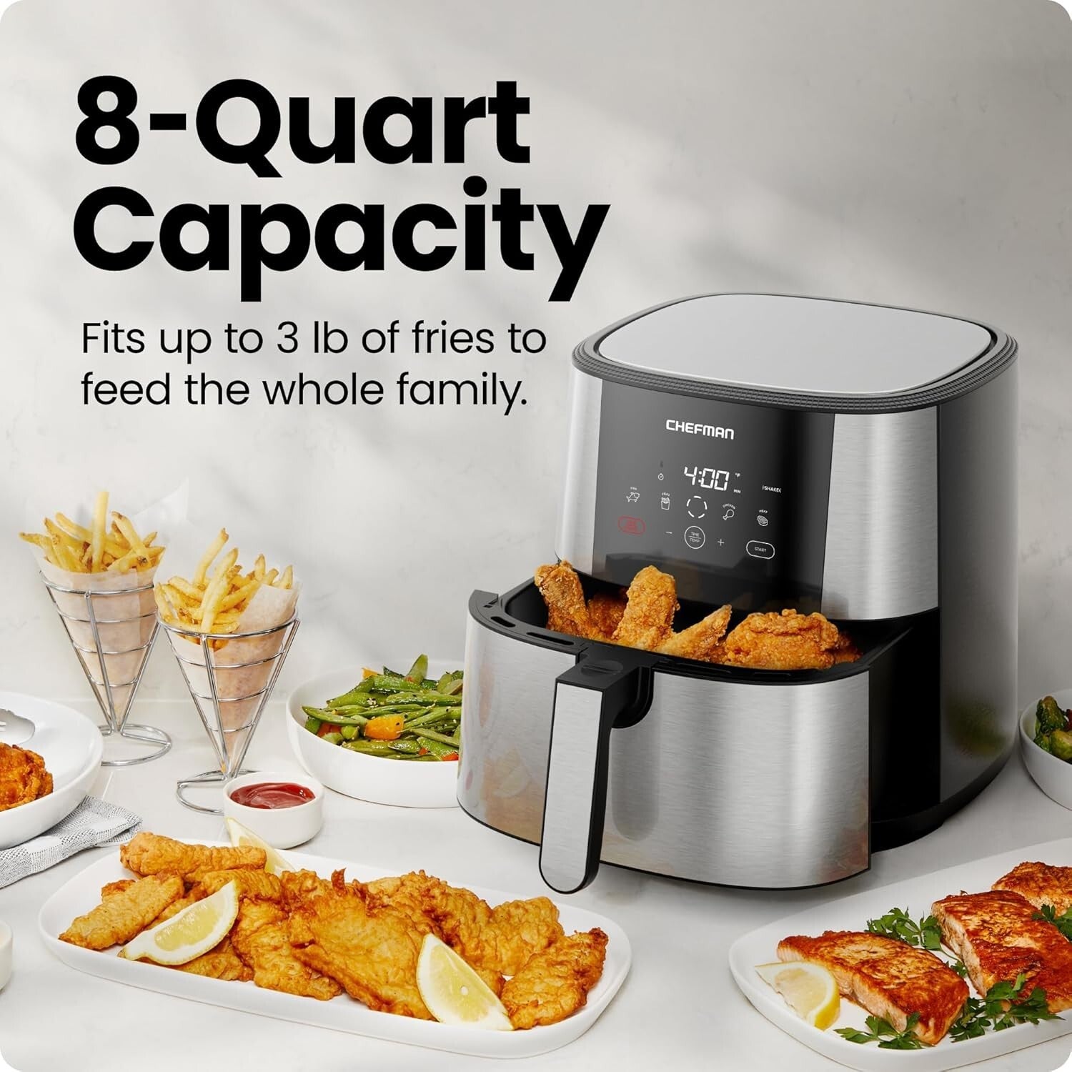 Family-Sized 8-Qt TurboFry Air Fryer - Effortless Cooking with Stainless Steel