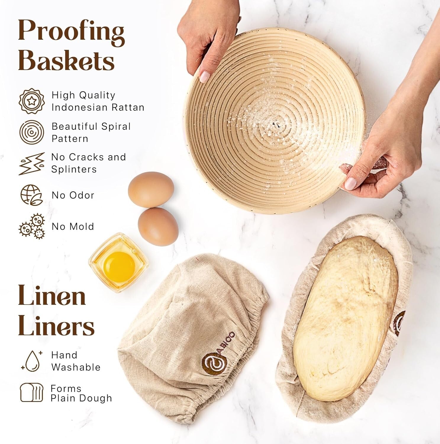 Artisan-Quality 9" Round & 10" Oval Proofing Baskets with Essential Baking Tools