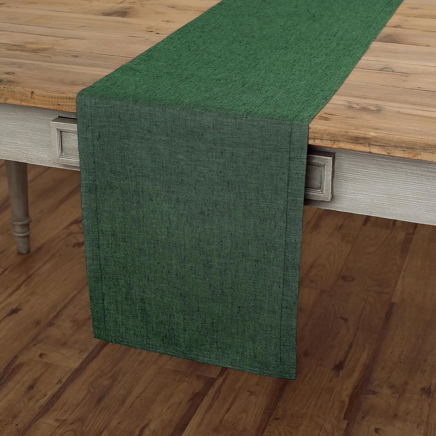 Elegant 120 Inch Forest Green Linen Table Runner - 100% Pure Flax Design