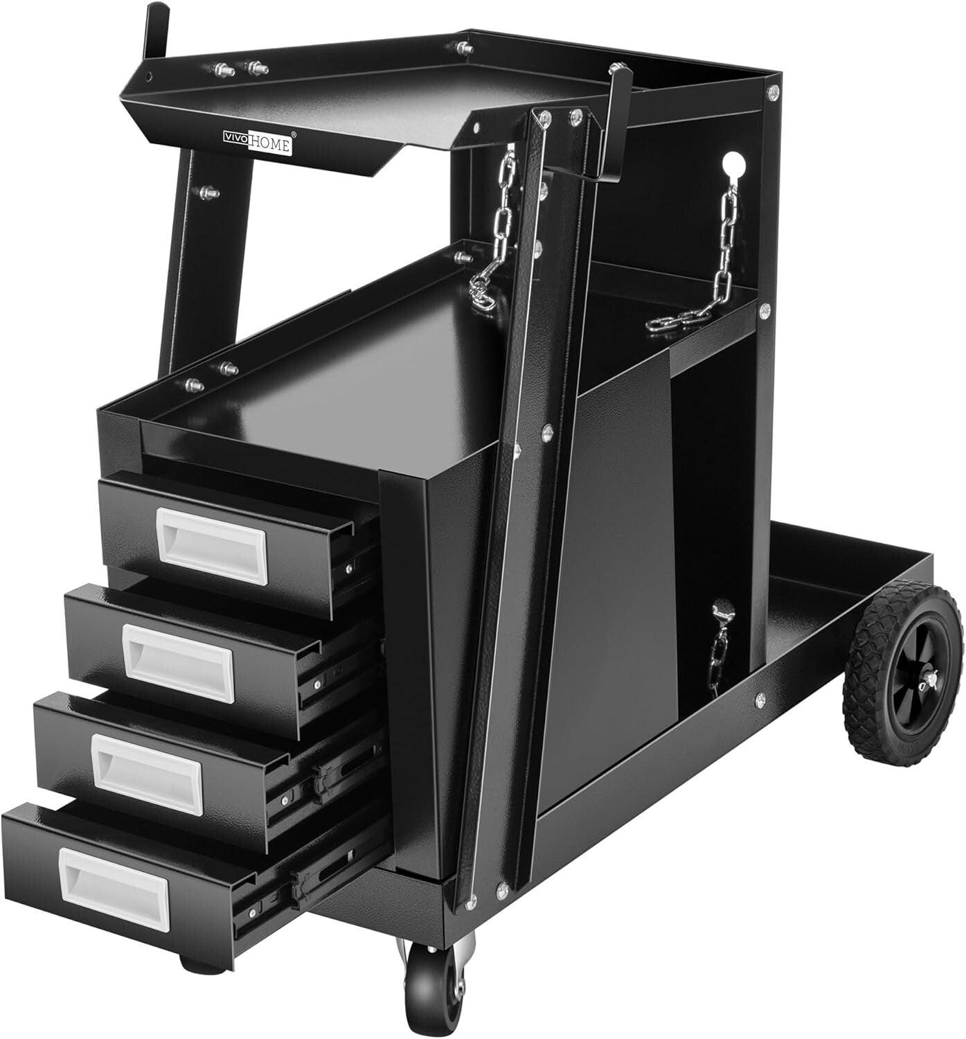Compact Portable Welding Cart with Four Drawers & Safety Chains for Tank Storage