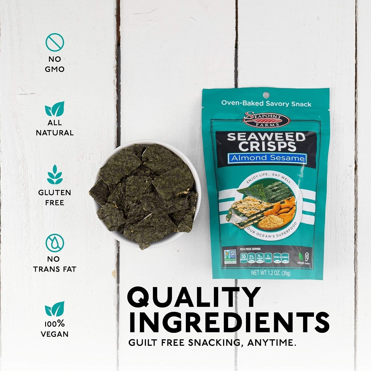 Delicious Seaweed Crisps - Almond Sesame, Vegan & Gluten-Free Snack Pack of 12