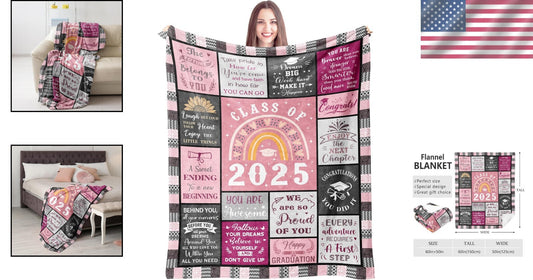 Multipurpose Pink Graduation Blanket 60x50 - Ideal Gift for Women Graduates 2025