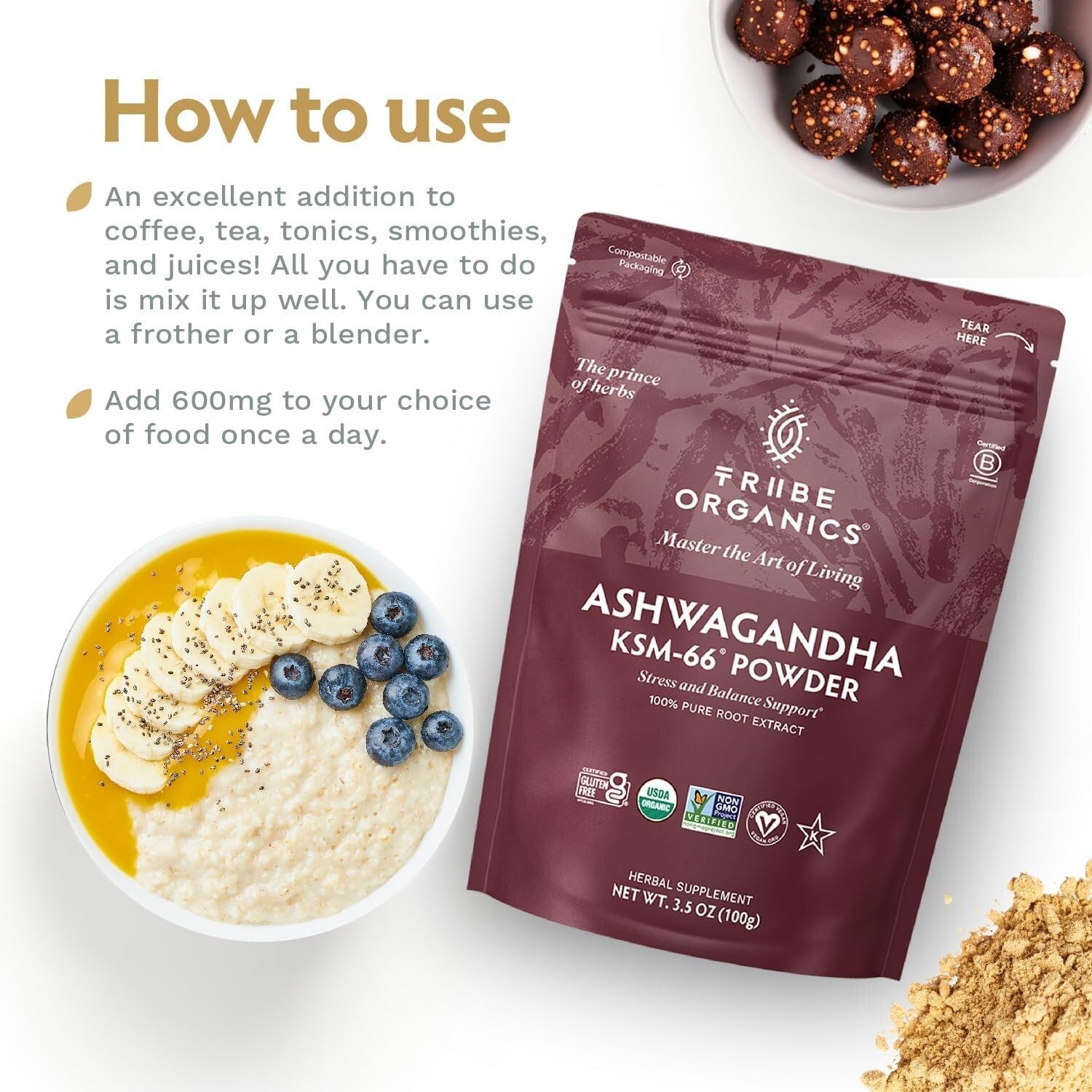 Organic Mood Support & Energy Boost - KSM-66 Ashwagandha Extract Powder 100g