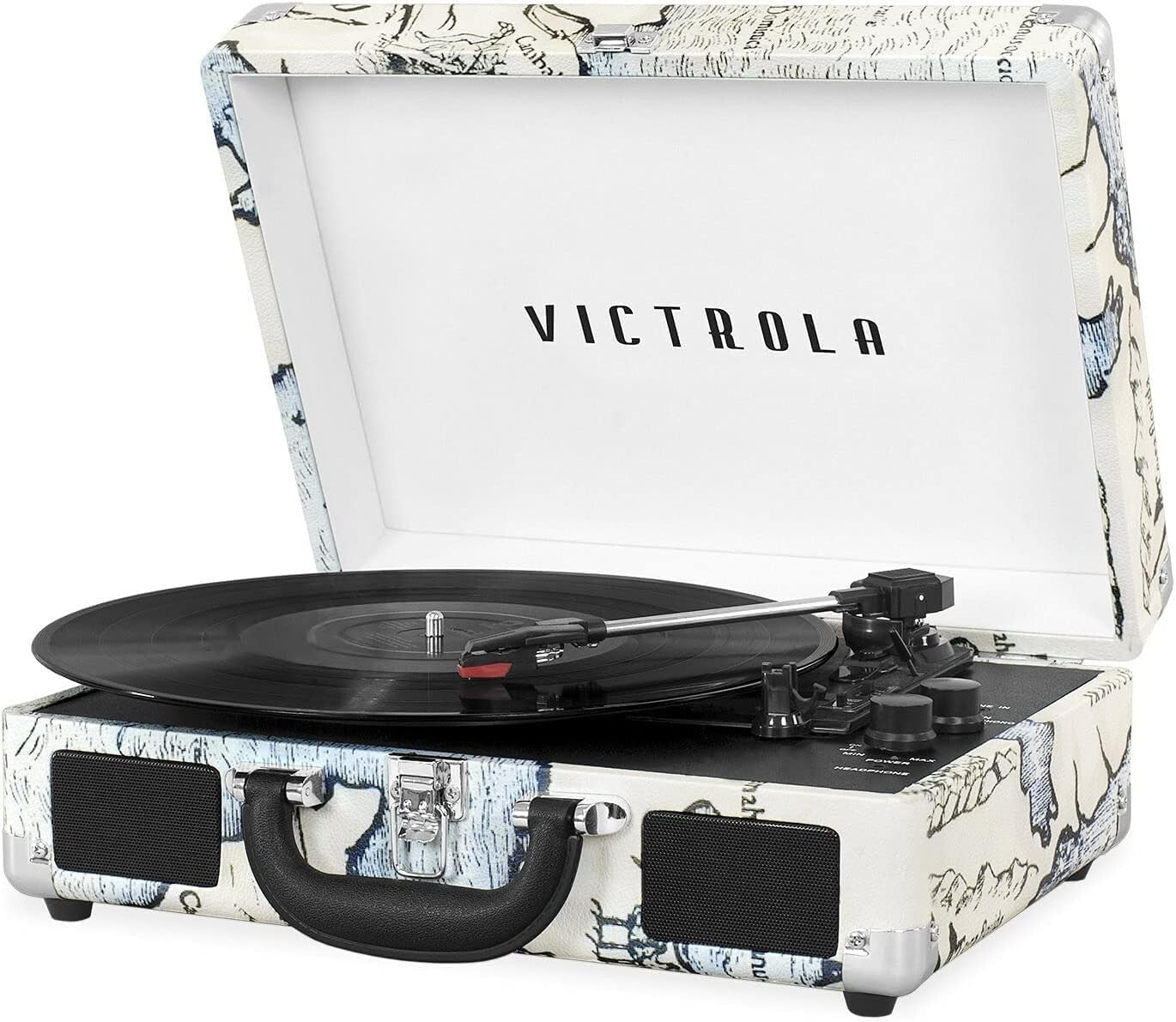 Portable 3-Speed Suitcase Turntable with Upgraded Sound and Bluetooth Speakers