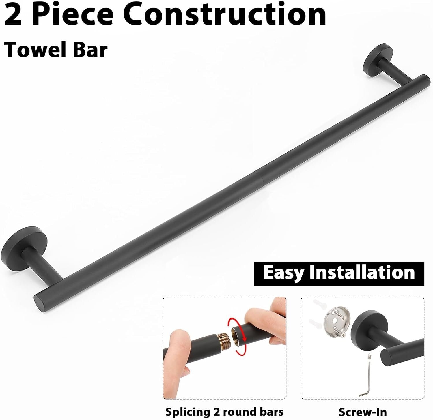 304 Stainless Steel 2-Pack Wall-Mounted Towel Rack - Elegant Matte Black Design