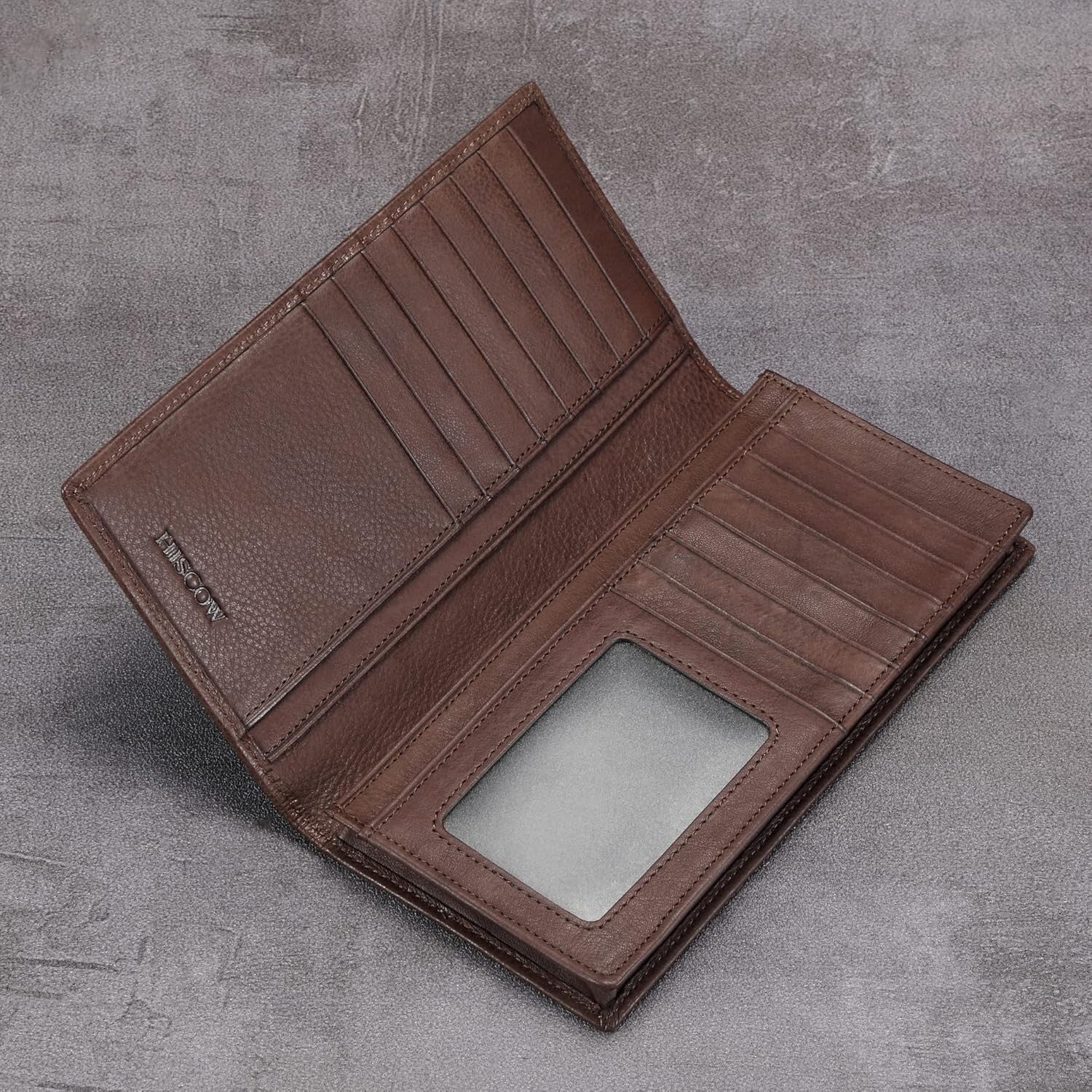 Luxury Italian Calfskin Bifold Wallet with 15 Credit Card Slots - Coffee Color