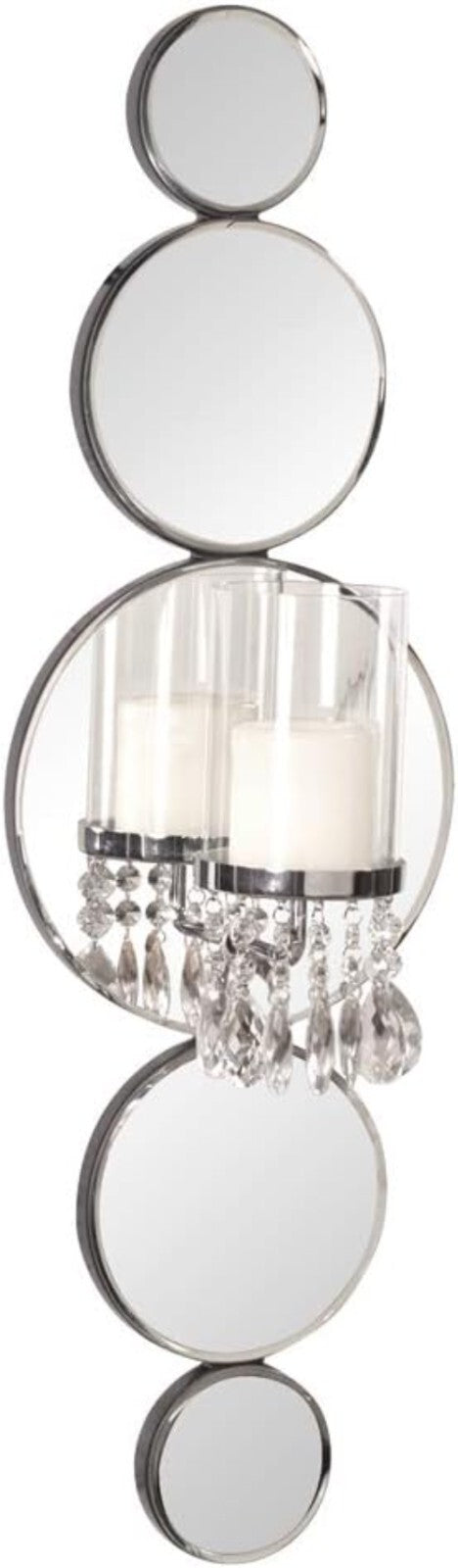 Captivating Mirrored Candle Sconce with Crystal Drops - Ideal for Elegant Spaces