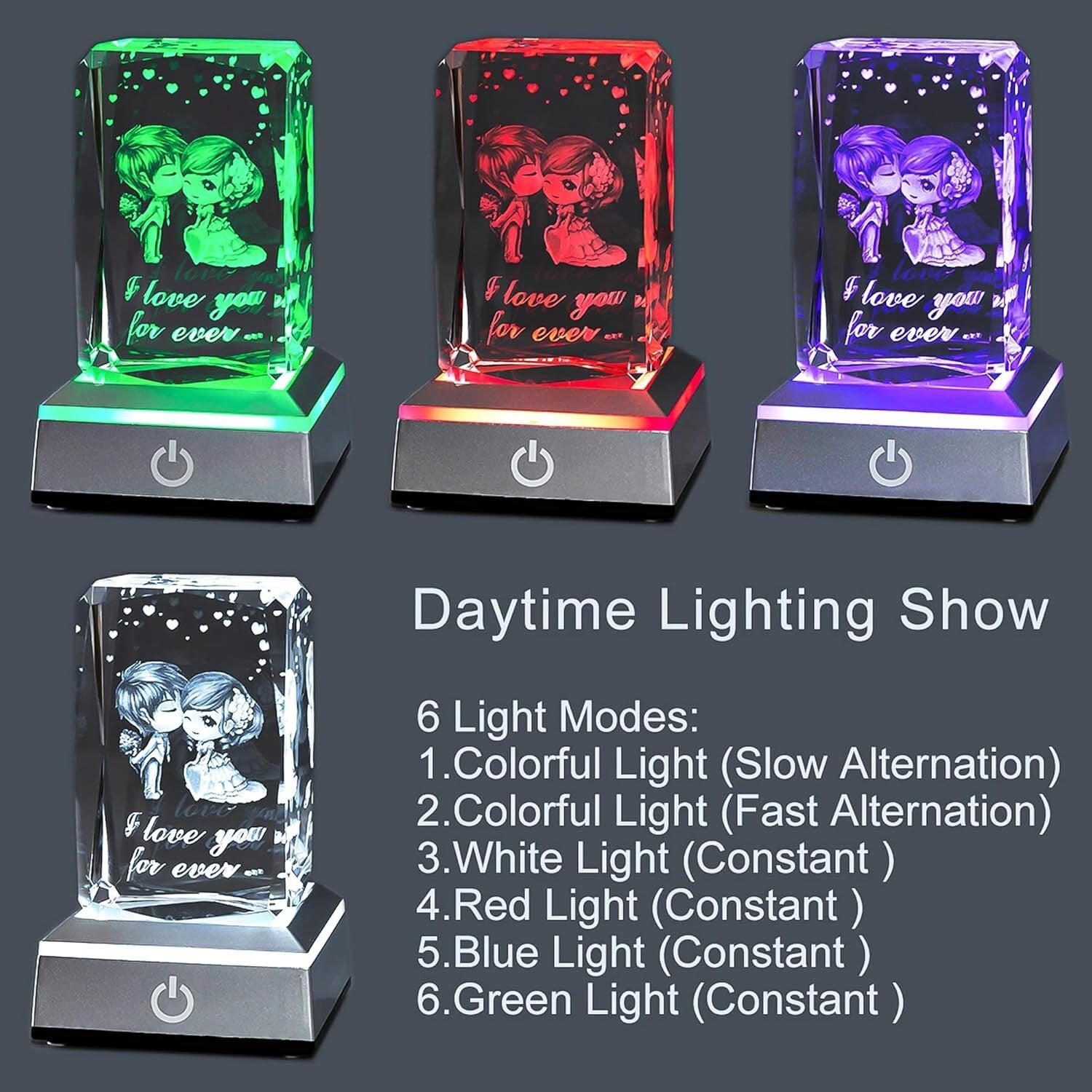 Art Deco 3D Crystal Touch Nightlight - I Love You Gift for Her & Special Events