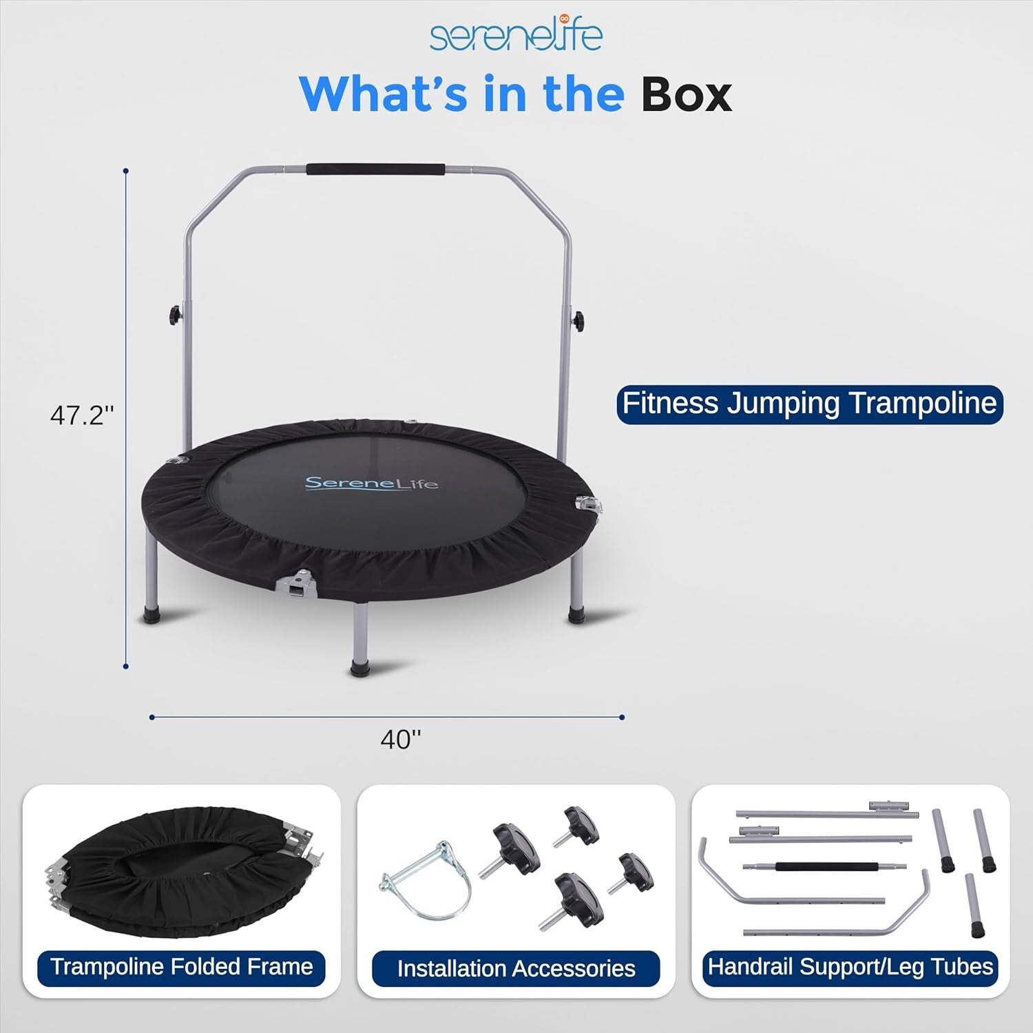 36" Foldable Mini Trampoline with Adjustable Handle - Perfect for Home Workouts