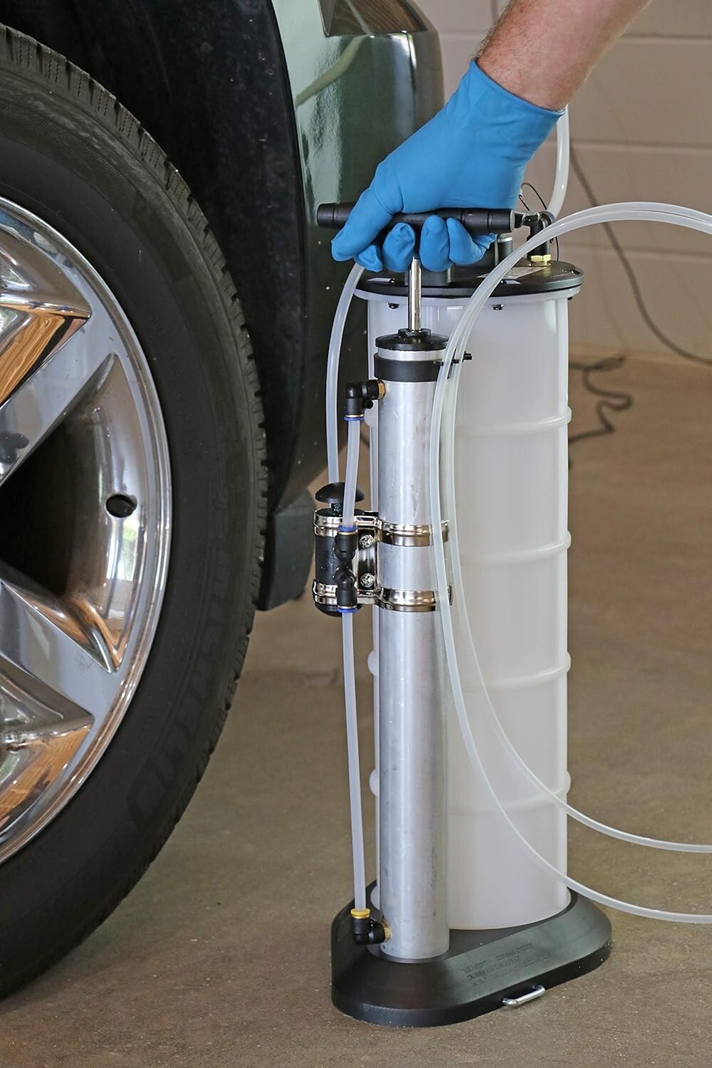 2.3-Gallon Fluid Evacuator & Dispensing Pump - Push Button & Chemical-Resistant