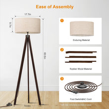 Load image into Gallery viewer, Mid Century Wood Tripod Floor Lamp with Linen Shade - Stylish Living Space Light