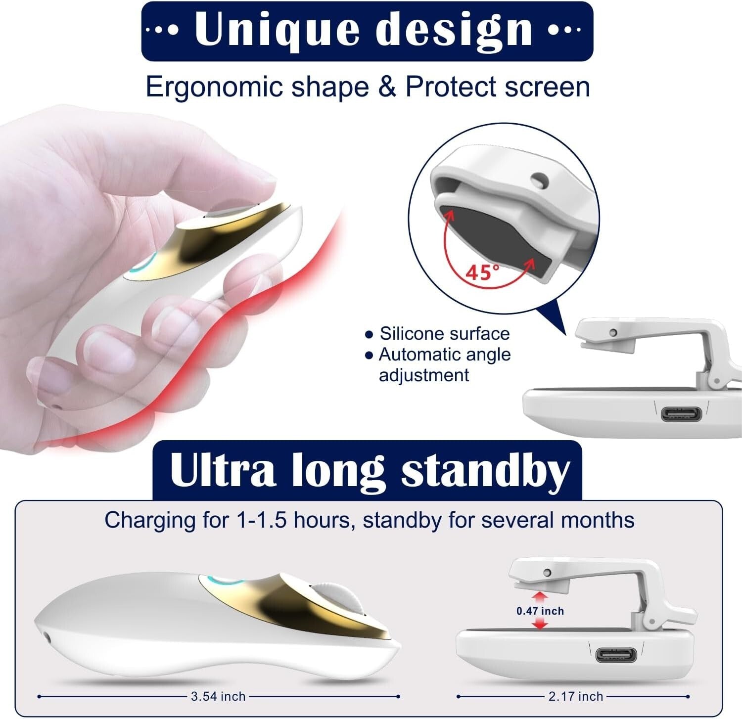 Ergonomic Remote Control Page Turner for Kindle, iPad & TikTok Browsing - White