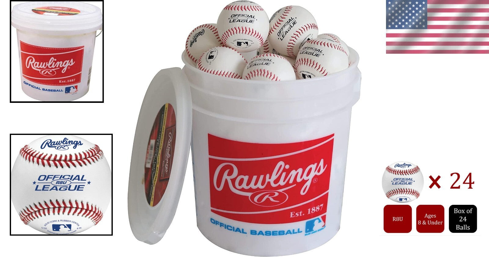 Youth 8U Baseball Training Bundle - 24 Solid Baseballs in Easy Carry Bucket