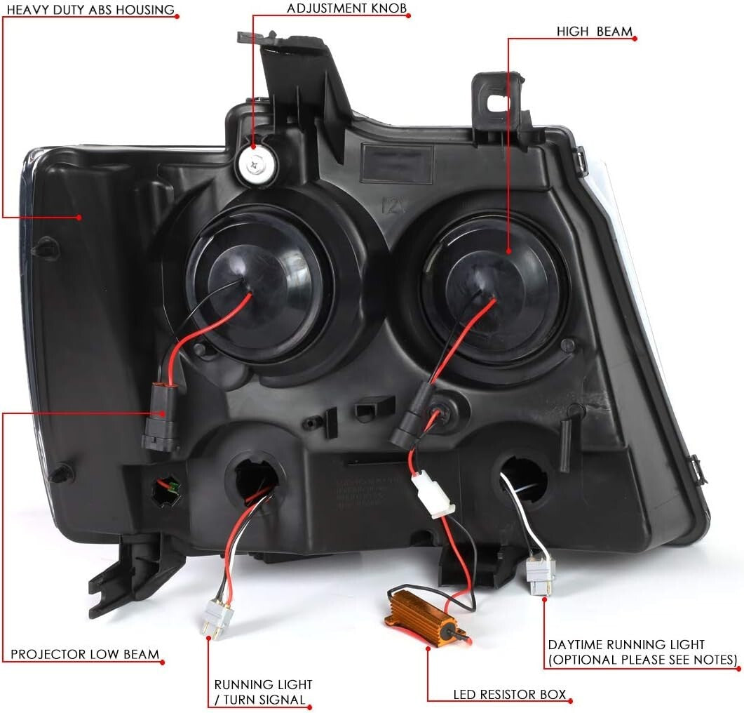 Clear Lens LED DRL Projector Headlights with Sequential Lights for Chevy SUVs