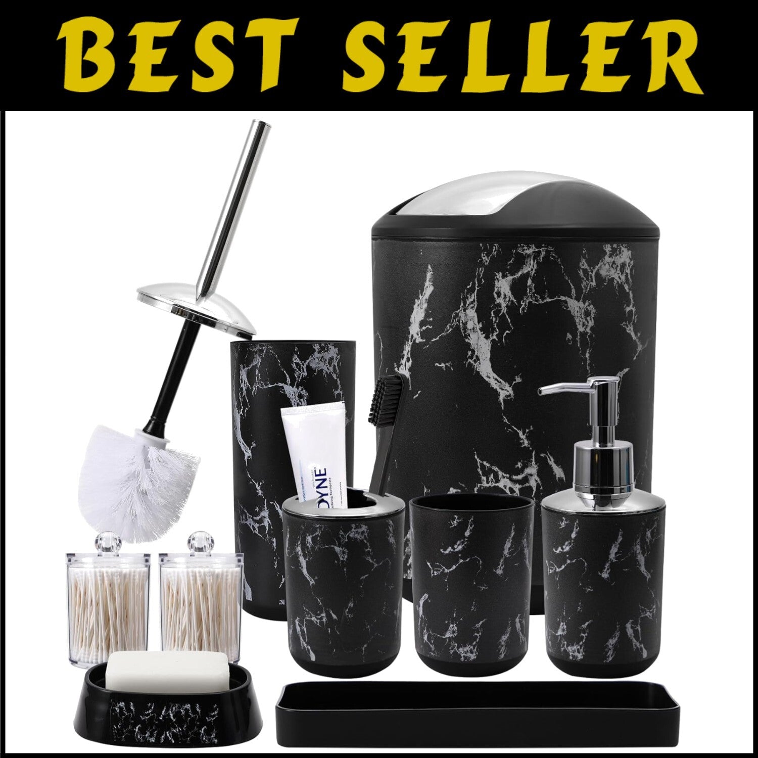 9-Piece Black Marble Bathroom Accessories Set - Enhancing Elegance and Function