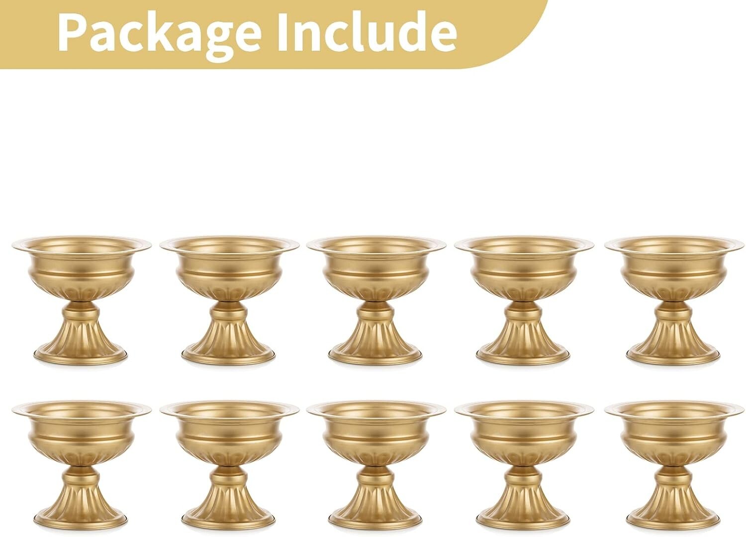 Metallic Gold Centerpiece Vases - 10 Pcs, 6.5in Trumpet Design for Weddings